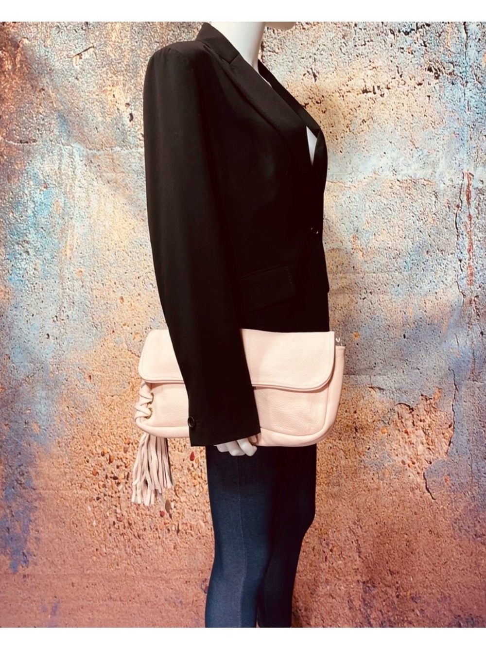 NWT-Custom Handmade Soft Leather Tassel Clutch Bag - Blush Pink - Picture 3 of 9